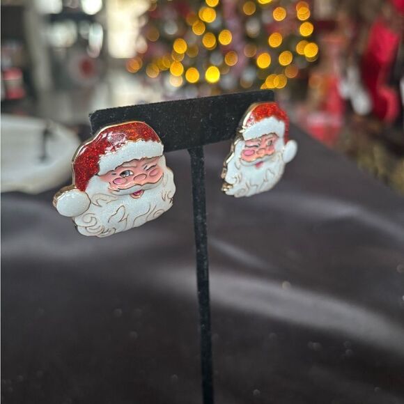 NEW Winking Jolly Santa Earrings NWOT - Picture 8 of 11